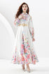 Sweet Young Lady Vintage Floral Print Long Lantern Sleeves, Stand-Up Collar Long Maxi Dress